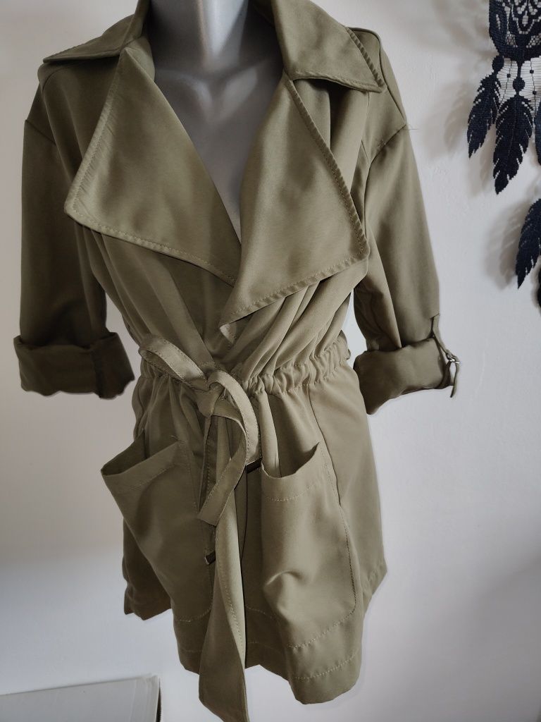 Markowy trencz kurtka parka wiosna lato rS Stradivarius khaki oliwkowa