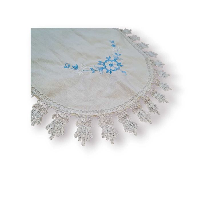 Conjunto (03) Centros Mesa Bordados à Mão – Flor Azul Renda Croché