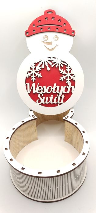 Drewniane pudełko w kształcie Bałwanka " Wesołych Świąt"