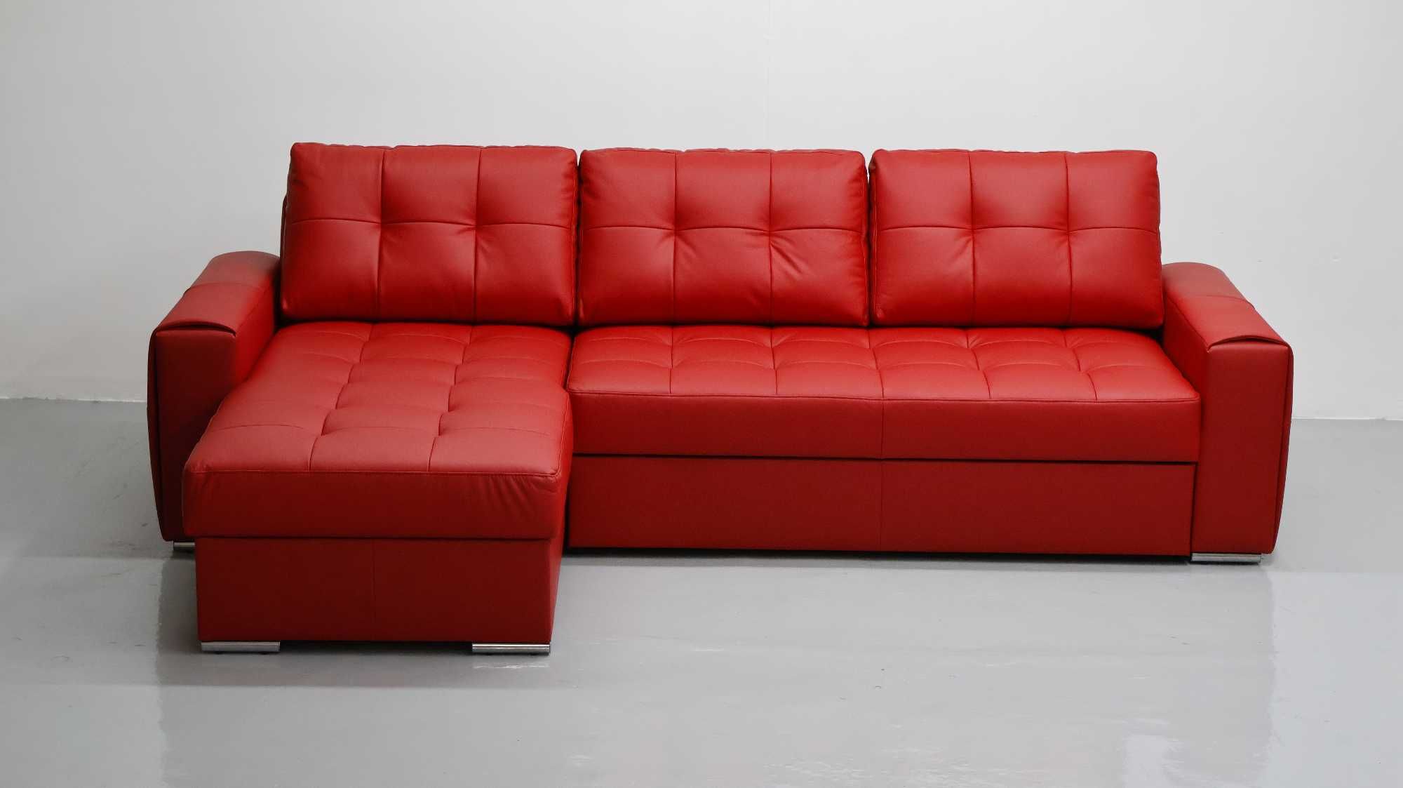 czerwona SKÓRA NATURALNA NAROŻNIK z narożnik spanie pojemnik 6038 sofa