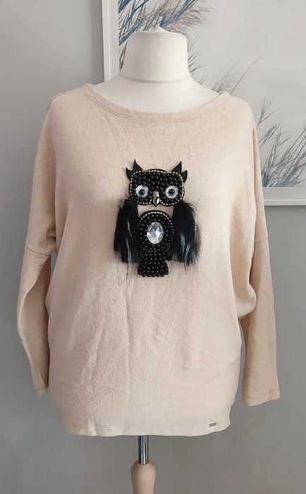 Kremowa dzianinowa bluzka nietoperz sowa sówka Megi 44