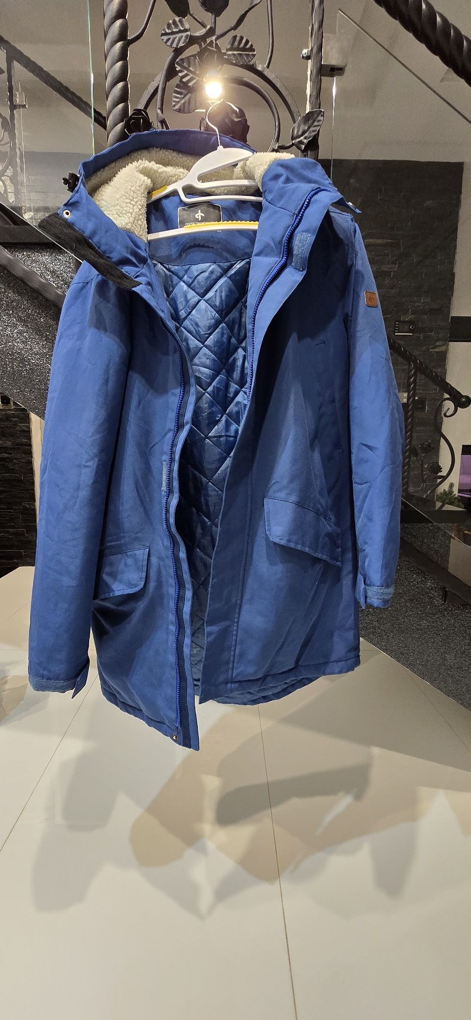 Kurtka parka męska elegancka długa ciepła wygodna niebieska zimowa Cro
