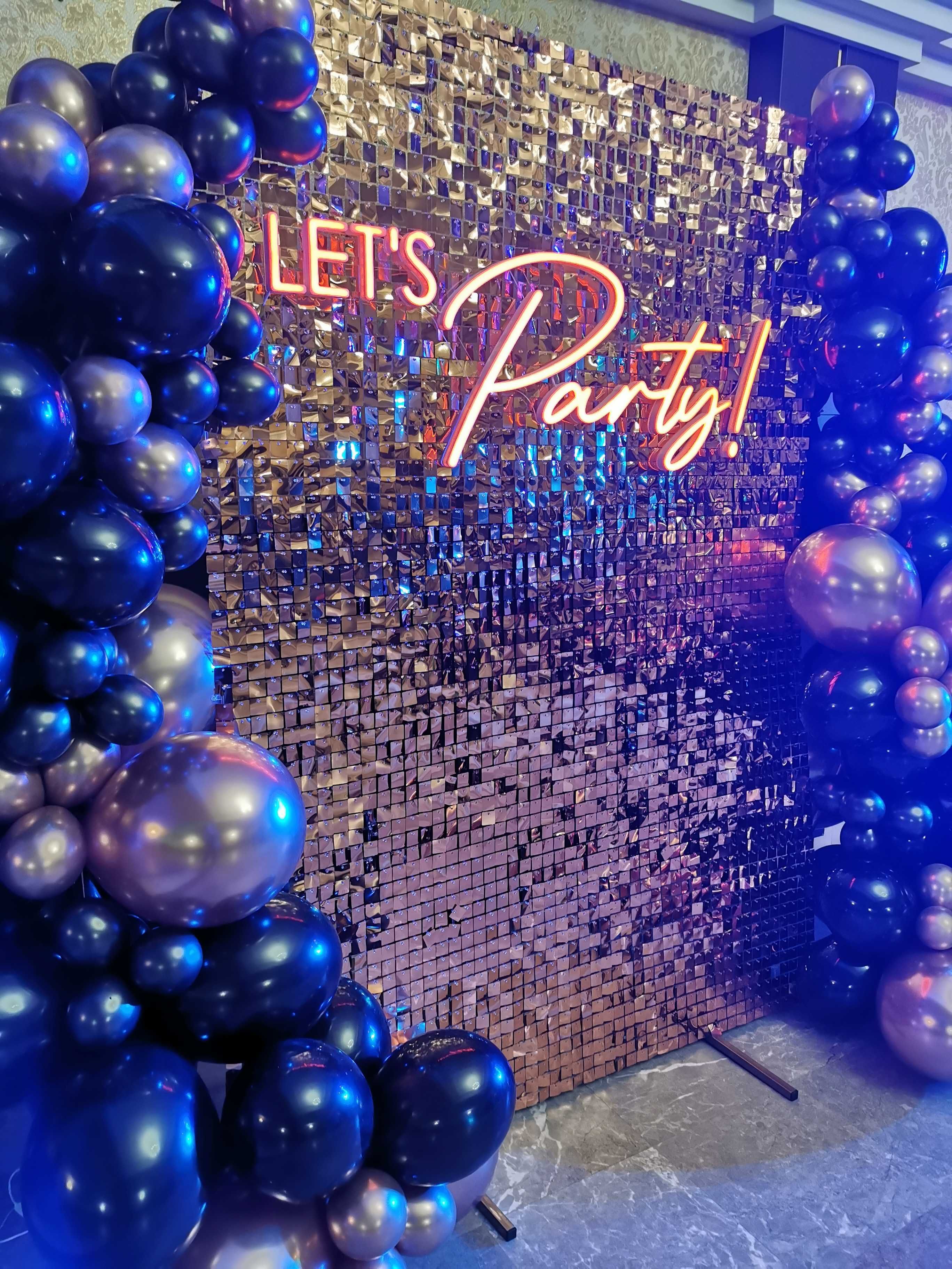 Ledon, napis led Let's Party! ścianka cekinowa, balony, studniówka