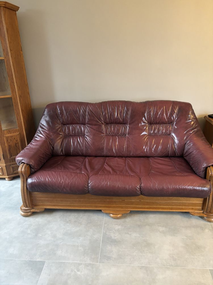 Sofa rozkładana + fotel kanapa skóra naturalna