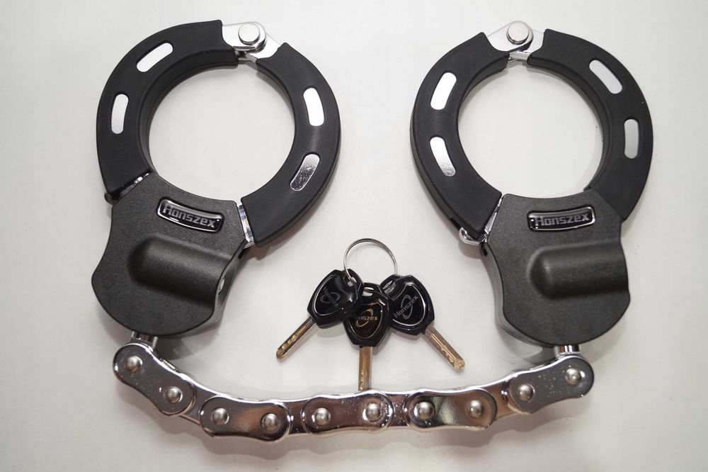 Zabezpieczenie rowerowe KŁÓDKA antykradzieżowa koła HONSZEX BLOKADA