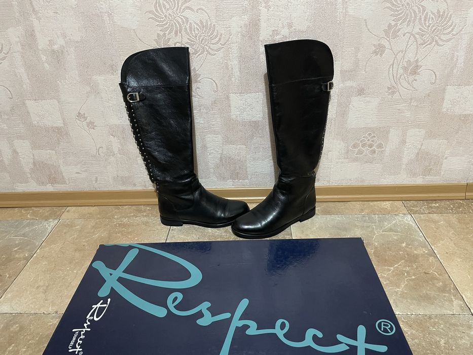 Зимові чоботи євро-зима Respect сапоги високі шкіряні