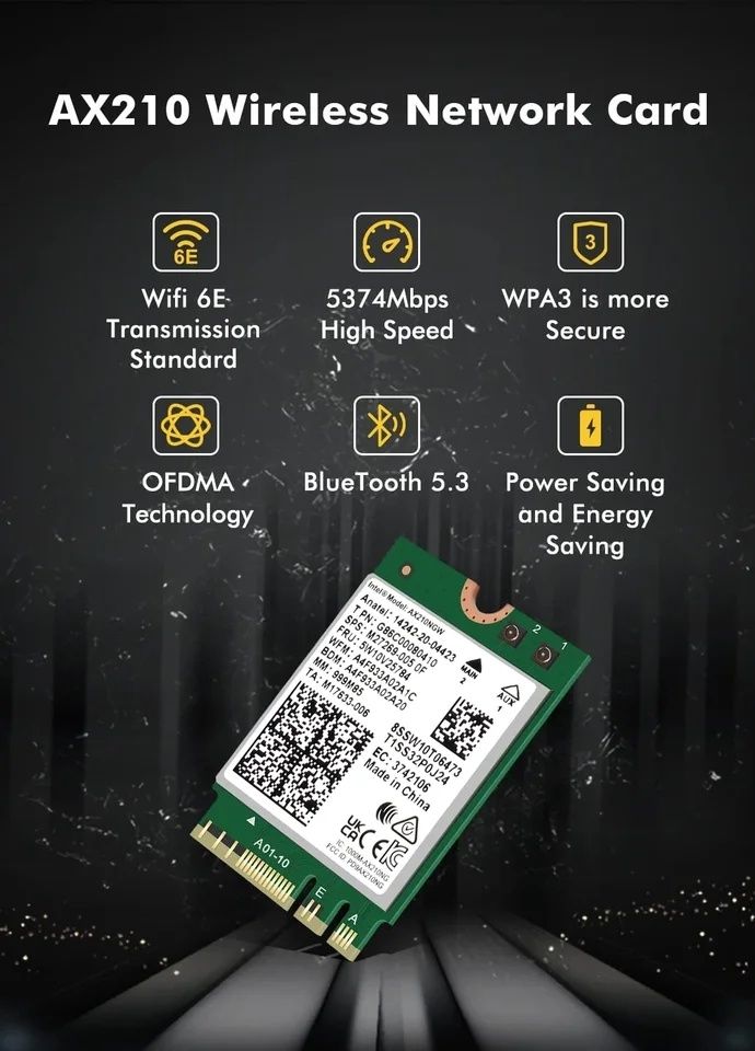 Wi-Fi модуль Intel Wi-Fi 6E AX210 M.2 2.4Gbps 802.11ax Bluetooth 5.3