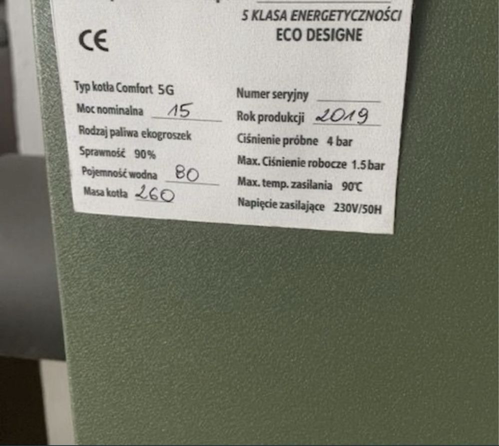 Piec kocioł na pellet drewno ekogroszek 5 klasa