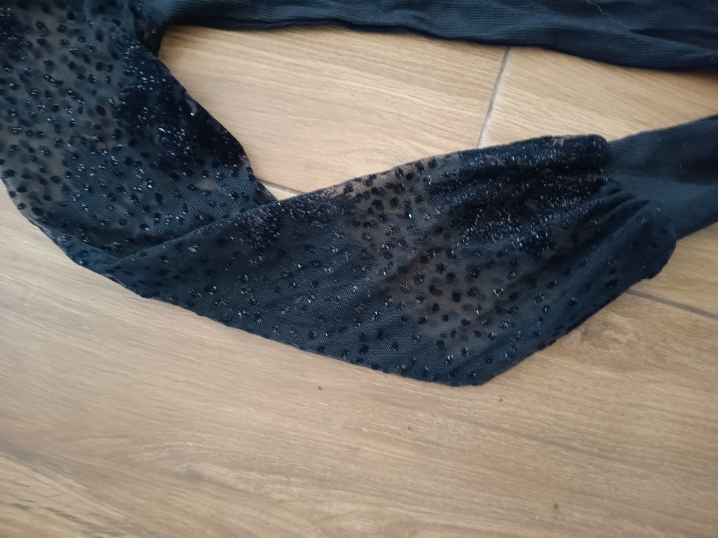 Czarna bluzka prążek tiulowe rękawy sml