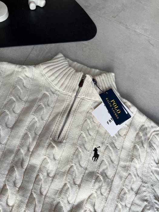 Стильний вʼязаний светр 1/3 замок Polo Ralph Lauren Cream