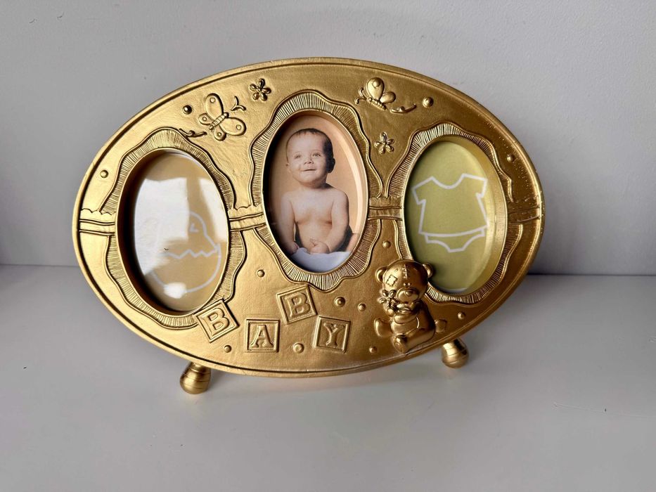 Złota ramka na 3 zdjęcia, 28 x 19 x 2 cm, nowa