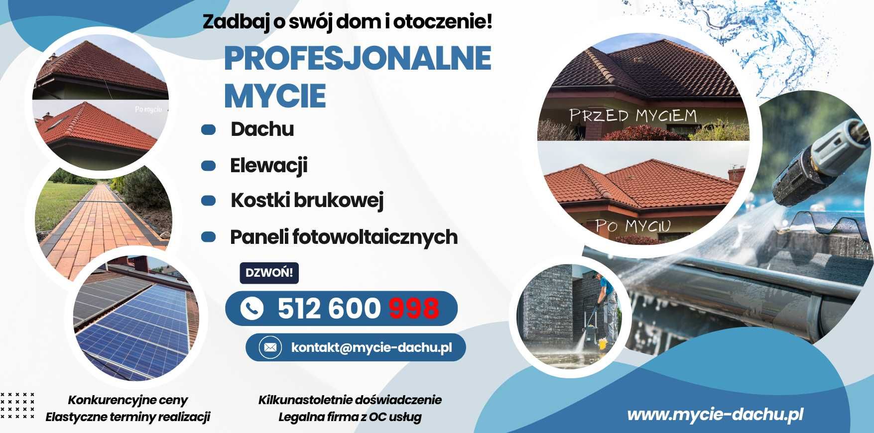 Mycie dachu, kostki brukowej, elewacji, paneli fotowoltaicznych. Dzwoń