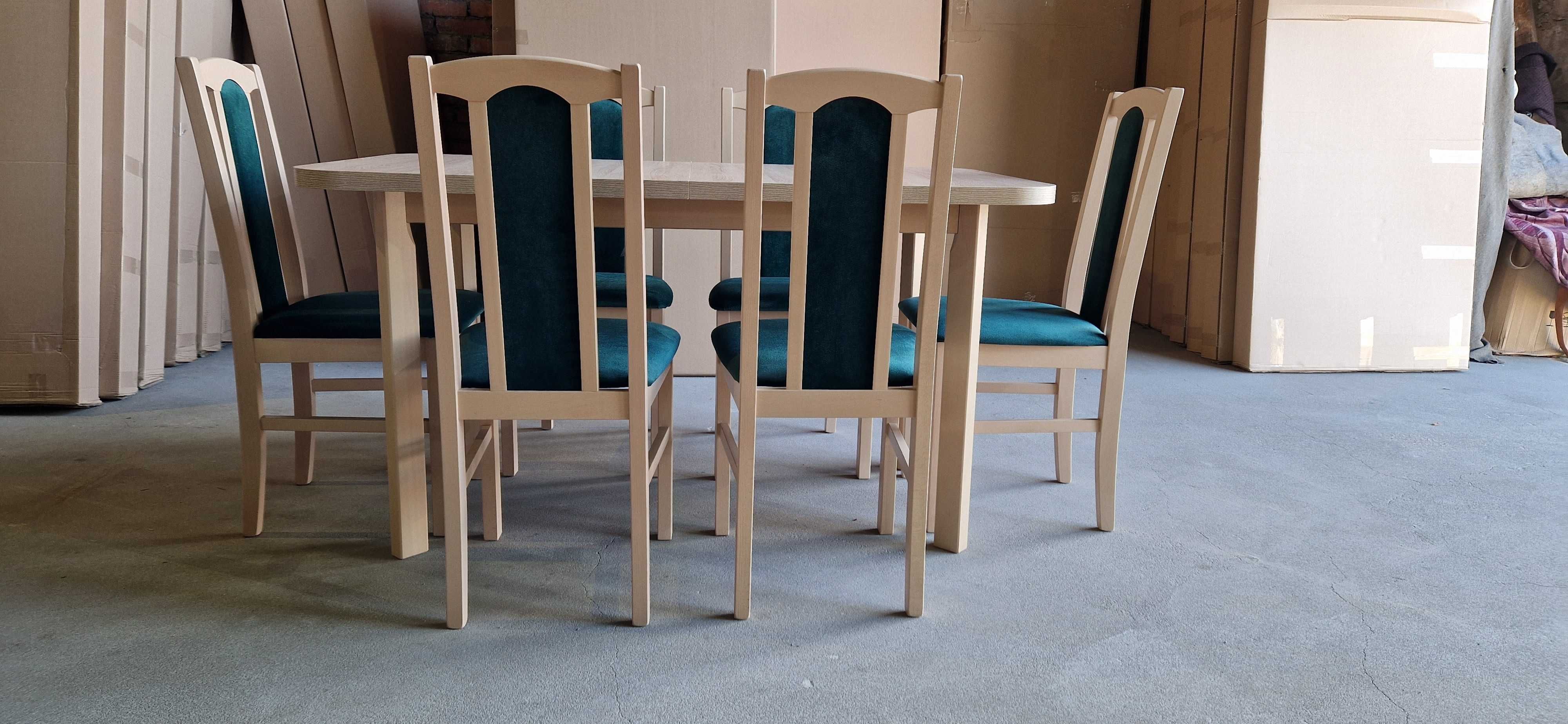 Nowe: Stół + 6 krzeseł , sonoma + zielony butelkowy , dostawa cała PL