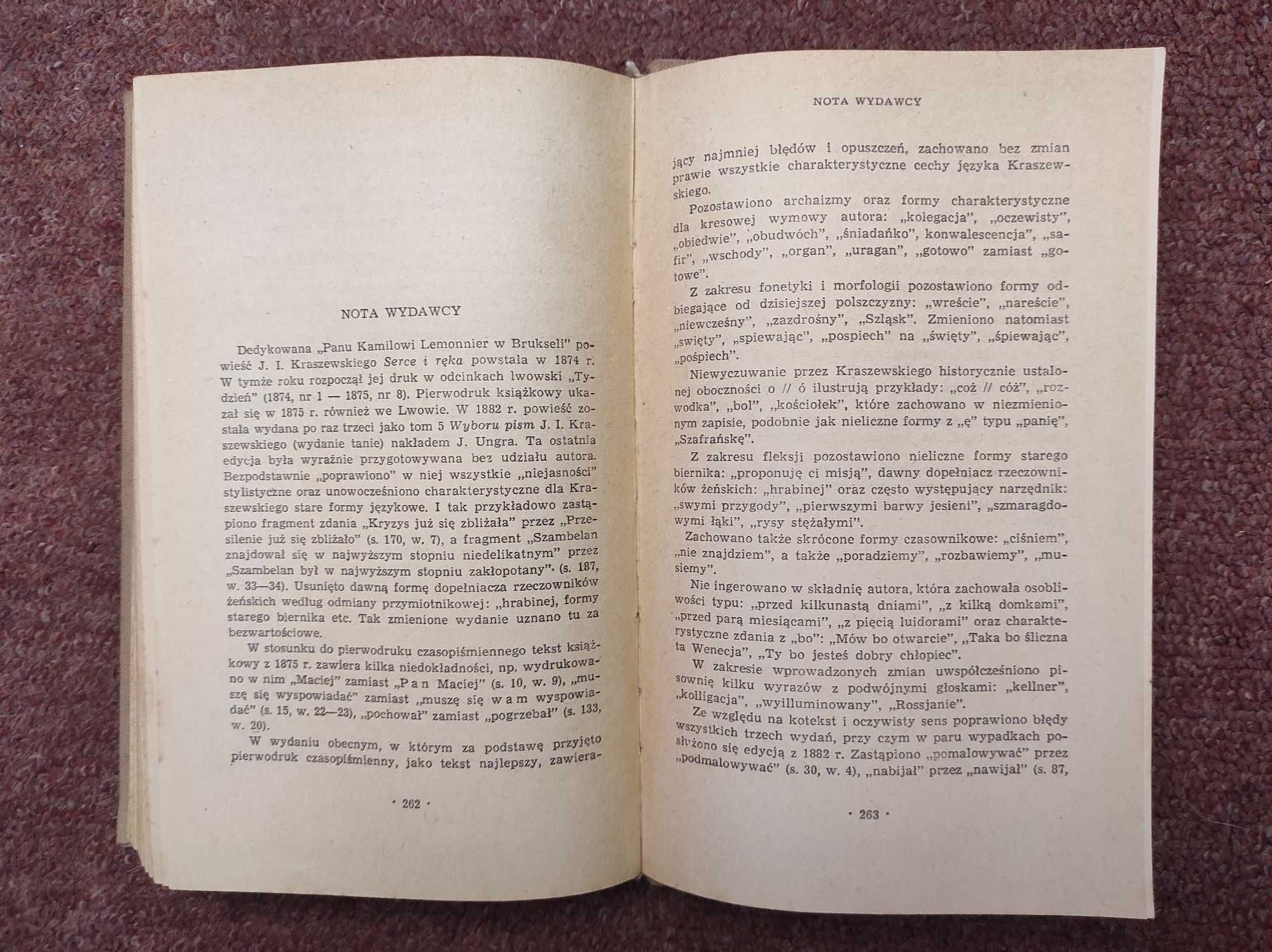 Serce i Ręka, J. I. Kraszewski, Powieść Prawie historyczna 1972