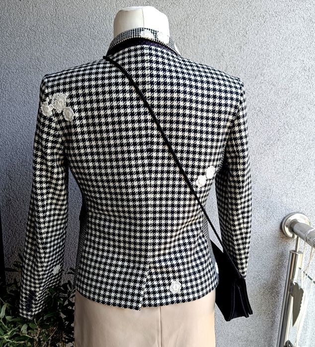 M L biust 51-52x2 jacket wool pepitka kwiaty romantic classic