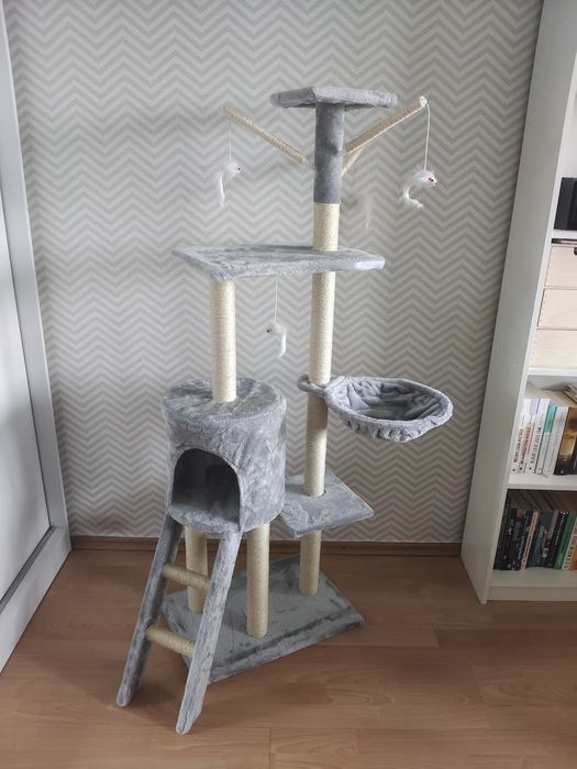 UŻYWANY drapak dla kota; domek drabinka legowisko; PH8054-LGR 140cm