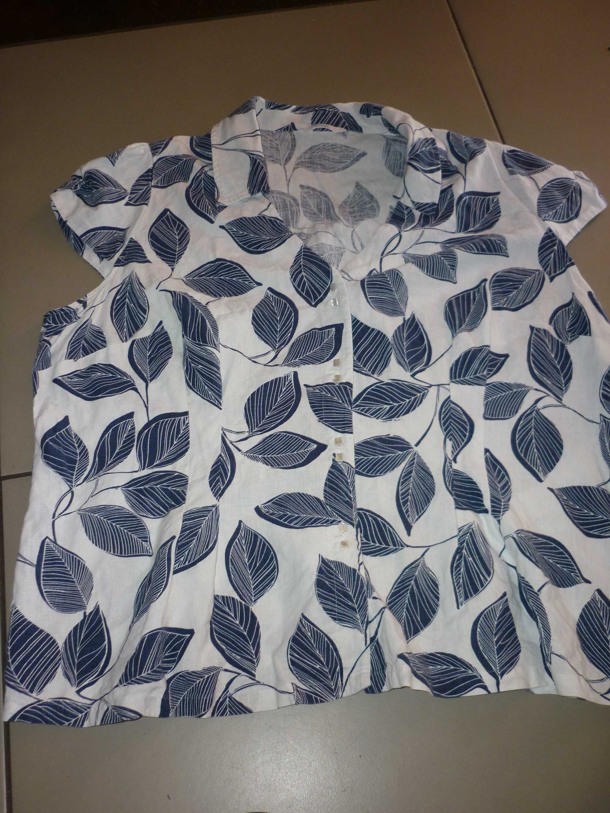 Marks & Spencer bluzka z lnem motyw liści