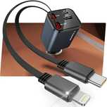 RAMPOW ładowarka samochodowa USB C,65 W 4 w 1 rozwijana ładowarka