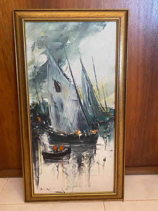 Quadro Original-cena marítima com barcos (assinado) 56x31cm's