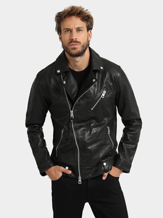 Кожаная куртка Guess, косуха Guess, размер L, натуральная кожа овчина