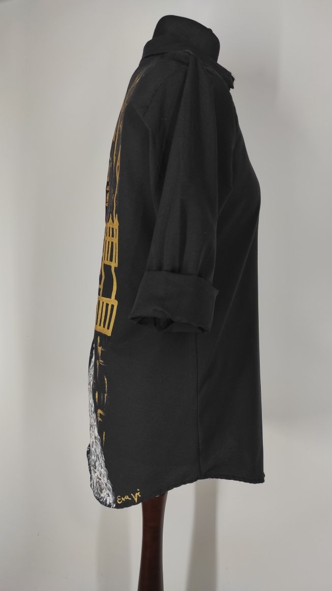 Koszula damska czarna oversize ręcznie malowana
