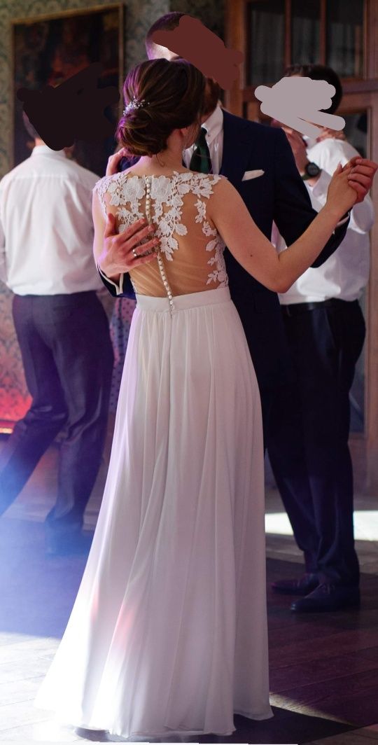 Suknia ślubna Selena Milla Nova 34 XS 160cm+9cm obcas koronka muślin