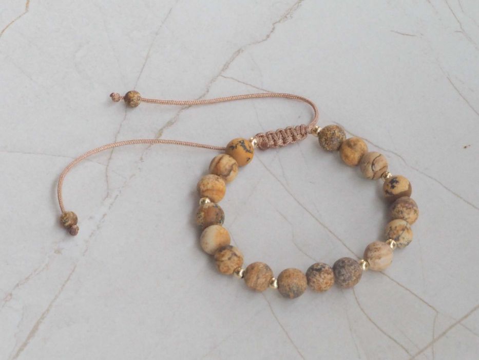 Bransoletka Z Kamieni Naturalnych JASPIS Złote Kulki pr 585