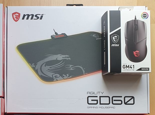 Myszka MSI GM41 V2 Lightweight + Podkładka GD60 AGILITY. Pudełka. Gwar