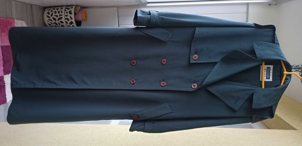 Elegancki ciemnozielony płaszcz trencz vintage Cloud Nine