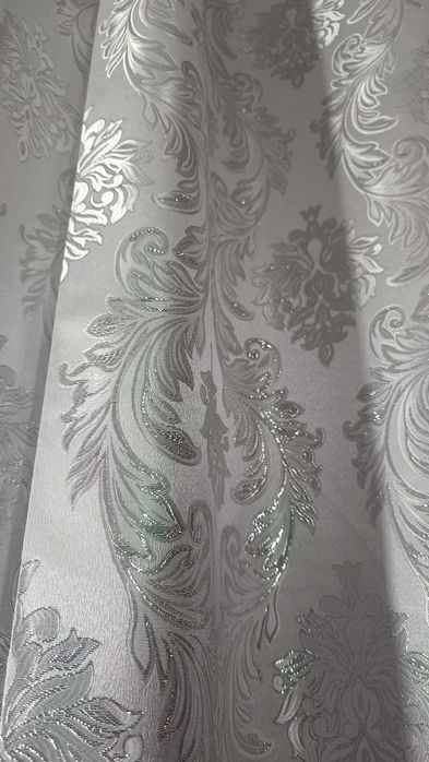 zasłony z metra ORNAMENT biel/srebro , szer 140 cm