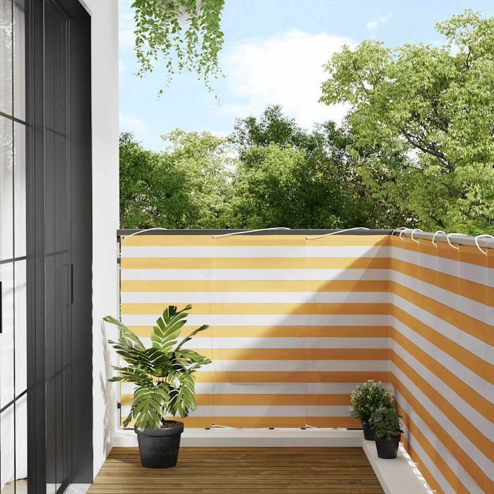 vidaXL Parawan balkonowy w żółte i białe paski 120x1000 cm