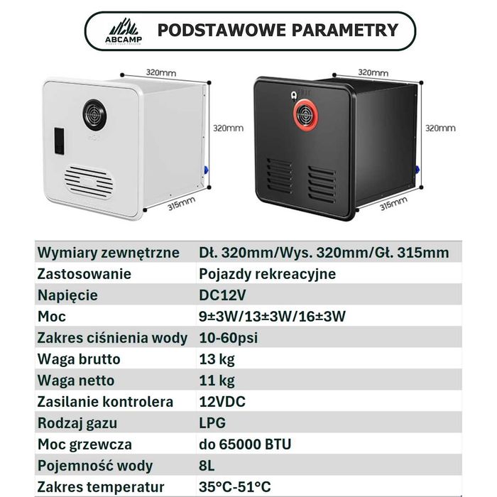 Przepływowy, bezzbiornikowy, gazowy podgrzewacz wody – biały/czarny