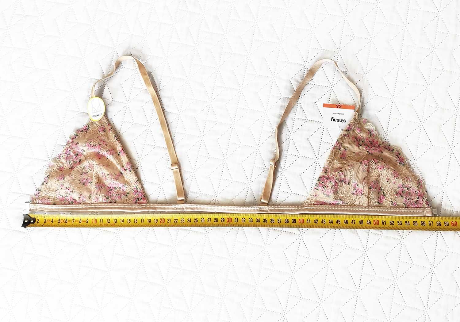 Trójkątny stanik koronkowy Sinsay 34 XS bielizna w kwiaty 65A-70B bra