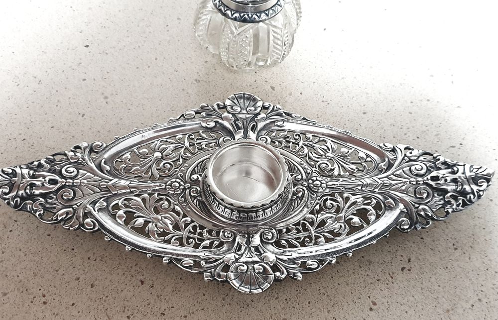 Fantástico antigo tinteiro em cristal Baccarat? E banho em prata