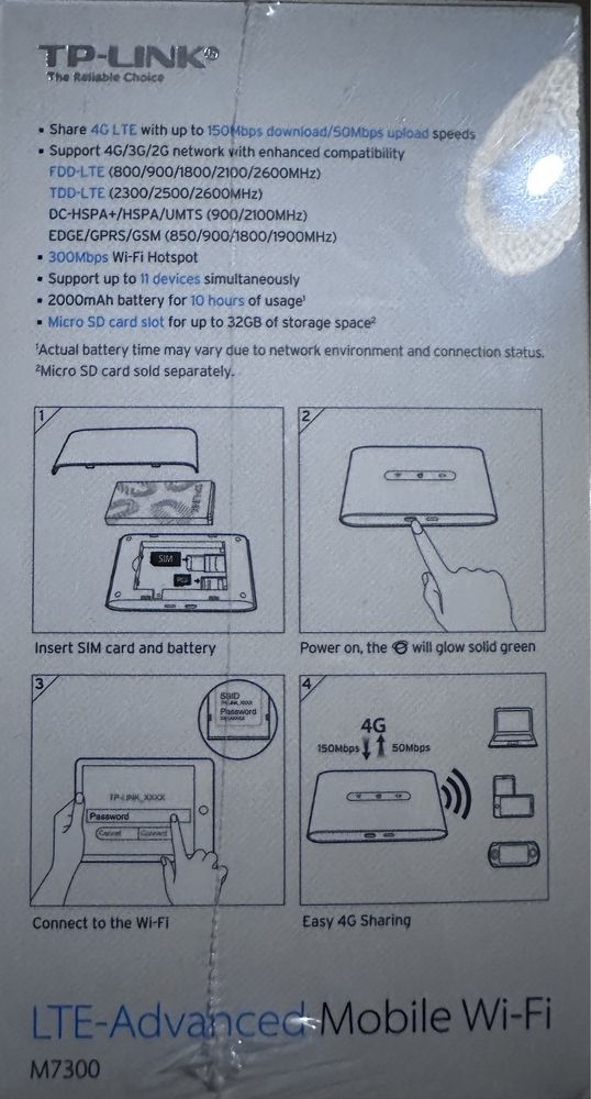 HotSpot 4G- Router TP-LINK 4G LTE Advanced Mobile WiFi - M7300