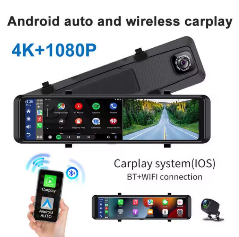 4К відеореєстратор 12" з камерою заднього виду Android Auto, CarPlay