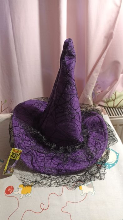 Карнавальная шляпа Ведьмочка, Колдунья с вуалью, объем 53 см