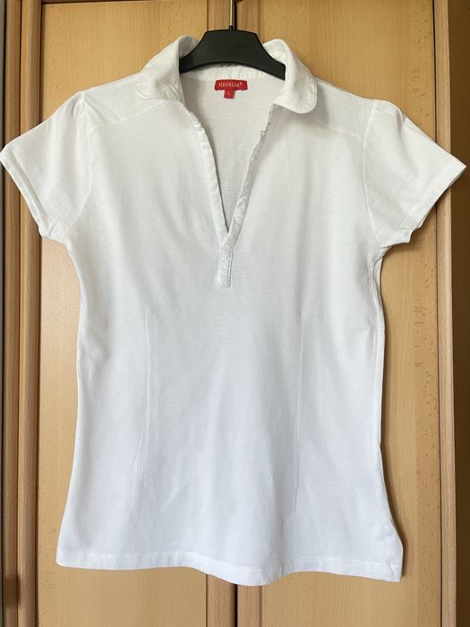 Biała koszulka z kołnierzykiem, bawełna, M/L