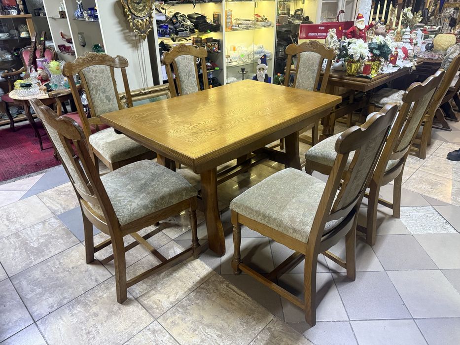Komplet rozkladany stół + 6 debowych krzesel z Niemiec | DOWOZ DO DOMU