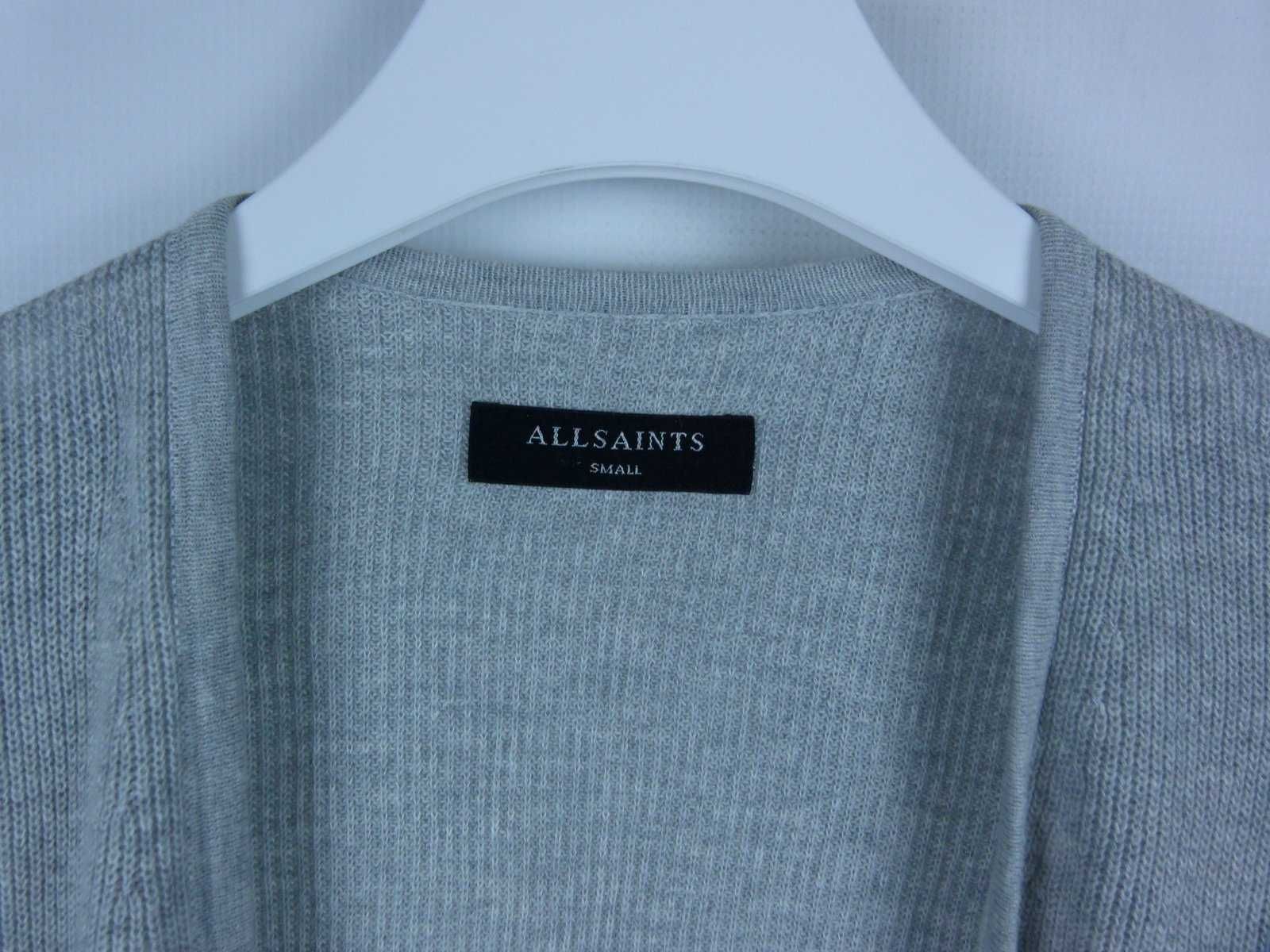 Allsaints szary cienki sweterek kardigan narzutka / S