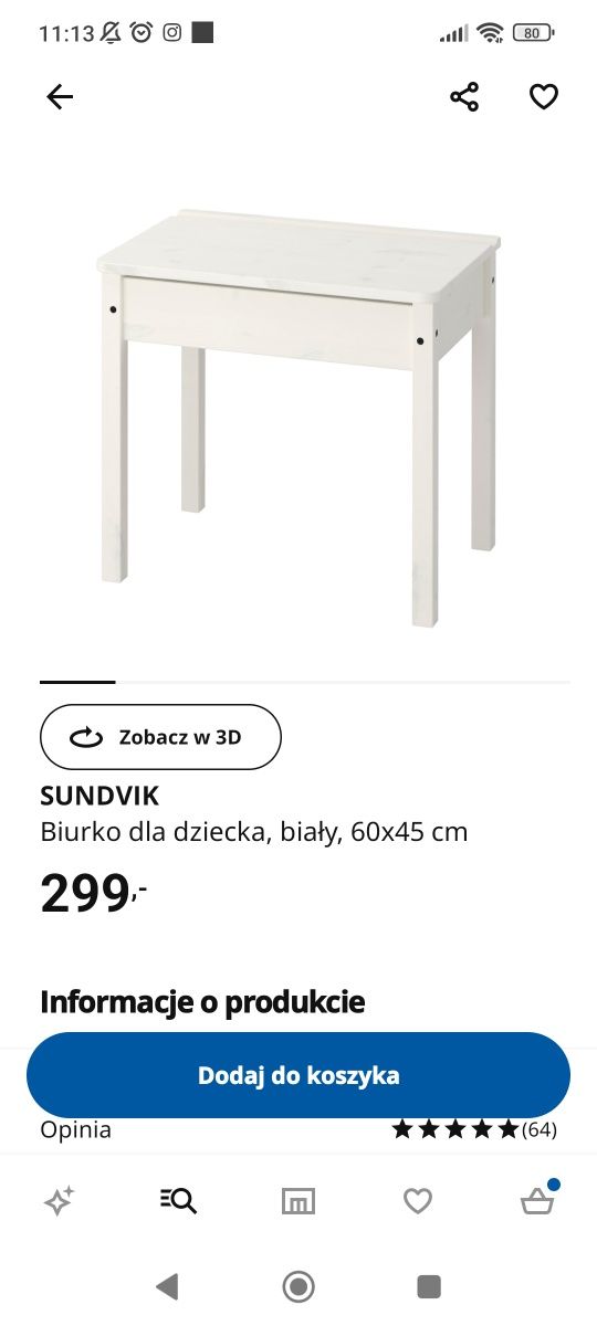Biurko dla dziecka, ze schowkiem Ikea Sundvik + krzesełko Ikea