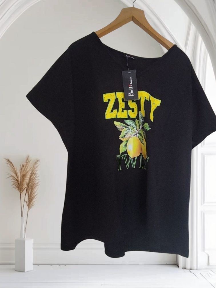 Oversize bawełniana bluzka z nadrukiem uniwersalny rozmiar Plus Size