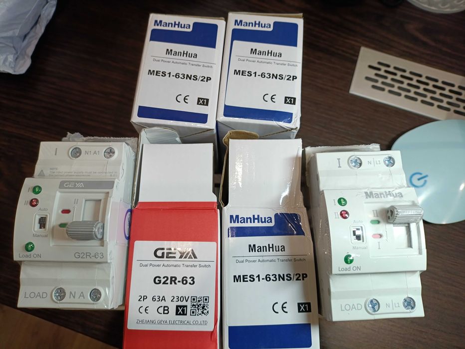 АВР 1 фазний GEYA G2R 63A и Manhua mes1-63ns/2p автомат вводу резерву