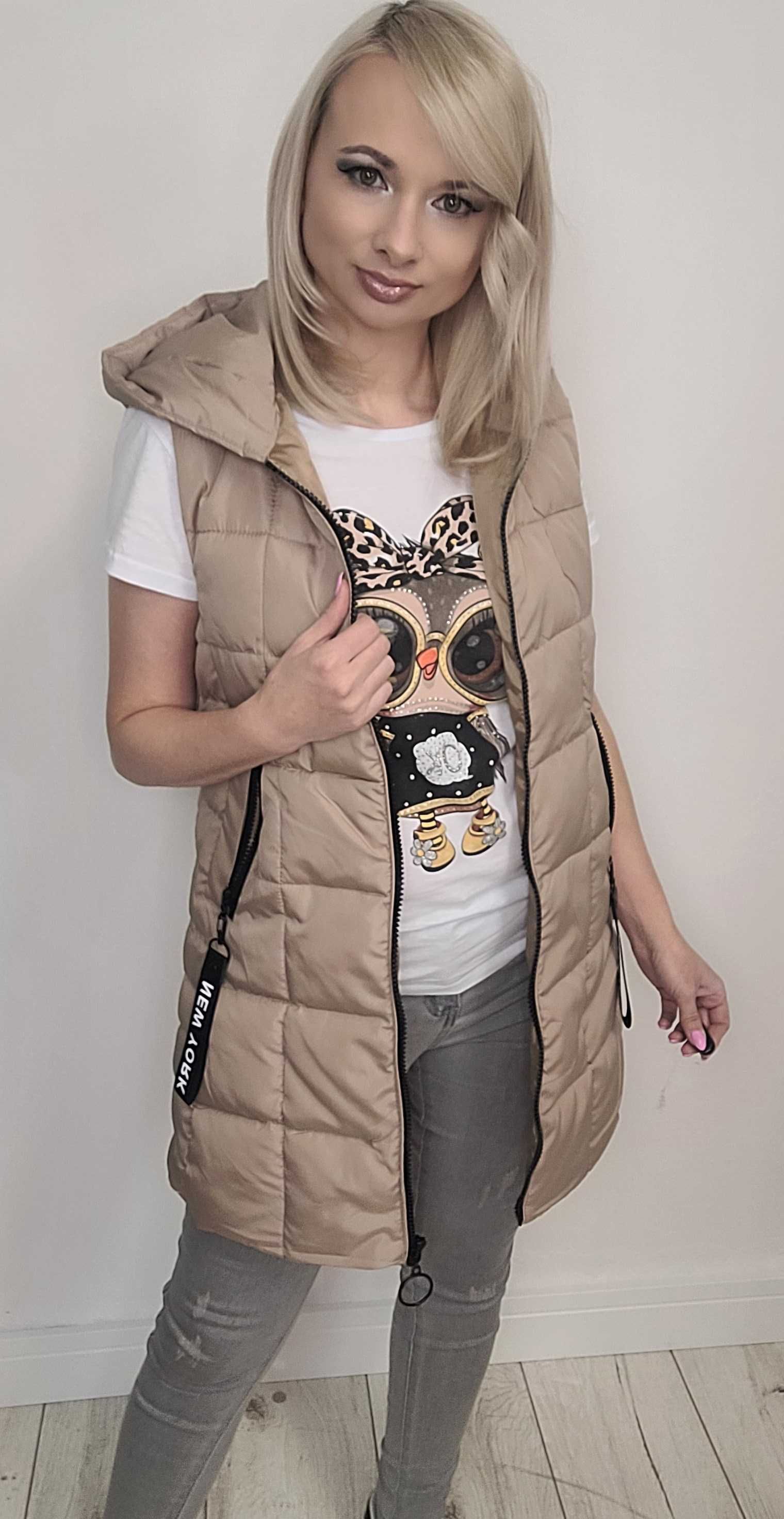 KAMIZELKA roz 3X-7XL bezrękawnik beż pikowana damska TU KUPUJESZ XXL