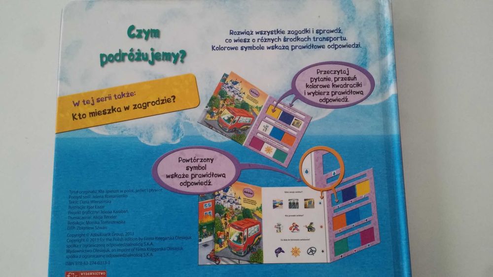 Książka z zagadkami Czym podróżujemy? Wydawnictwo Olesiejuk