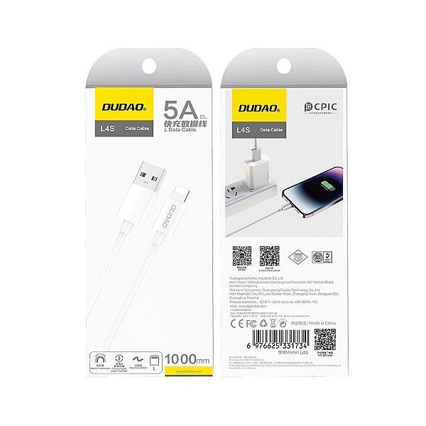 Kabel Dudao L4sl Usb-a / Lightning 2a 1m - biały