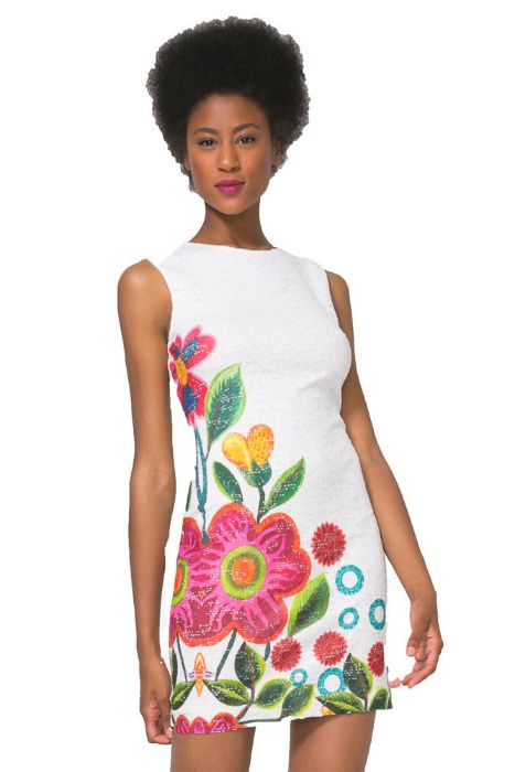 Vestido Desigual Branco Flores - Novo com etiqueta