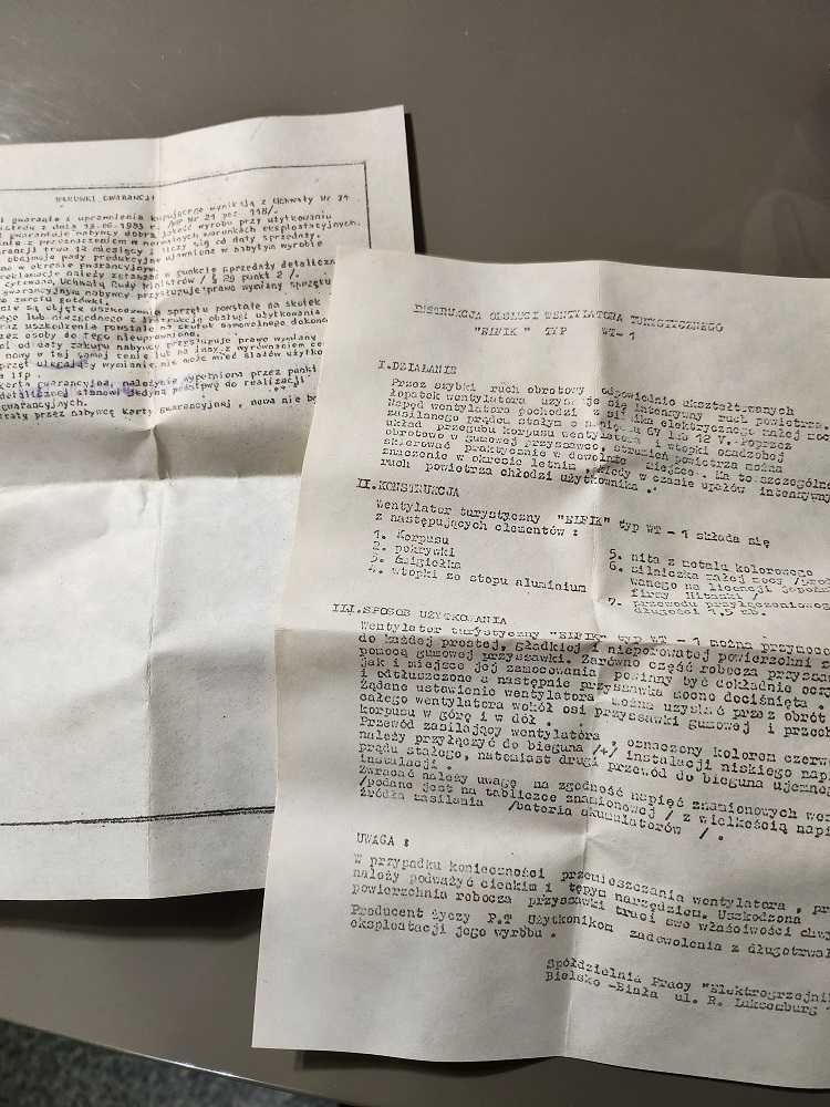 Wentylator turystyczny WT-1 „Elfik” zabytek PRL bez wtyczki