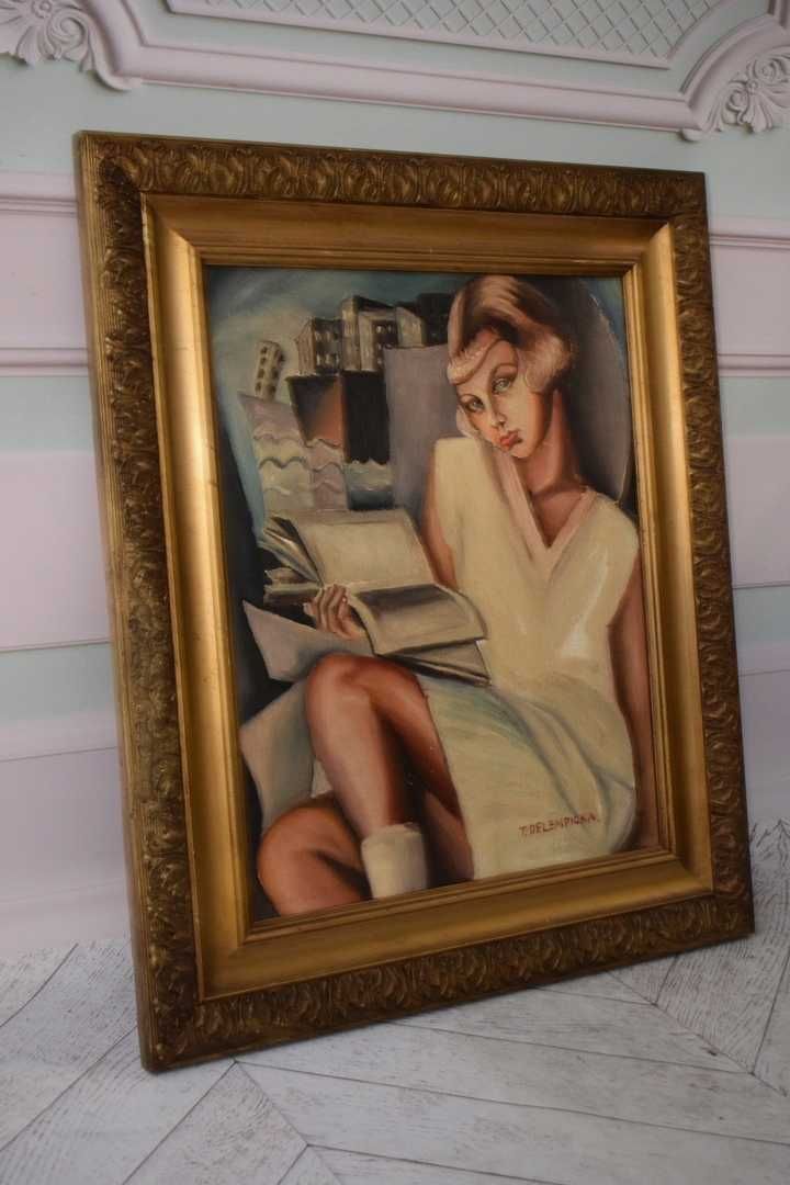 T De Łempicka - Portret Uczennicy - Studentka z Książkami Obraz Olejny