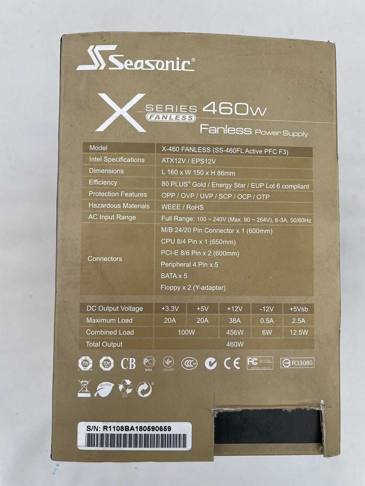 Seasonic X-460 (SS-460FL) Fanless Power Supply